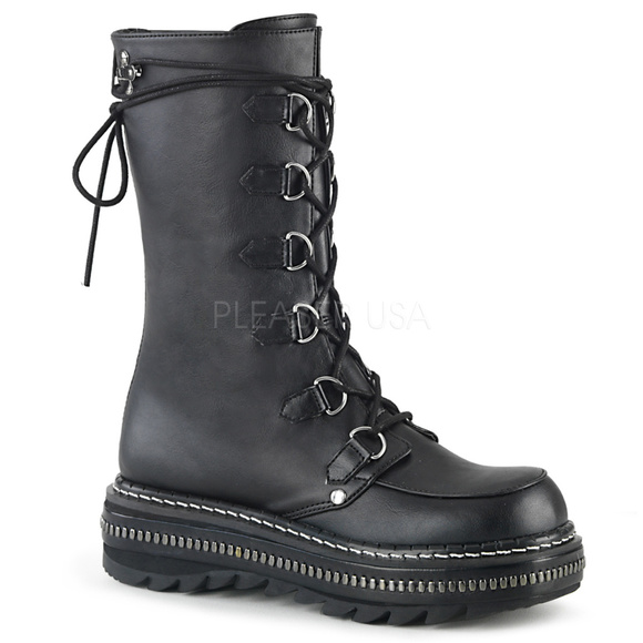 Gothic Zipper Platform Punk Lace Up Mid Calf Boots - Picture 1 of 13
